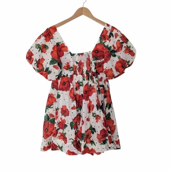 Anthropologie Floral Square Neck Babydoll Dress Puff Sleeve - Picture 4 of 11